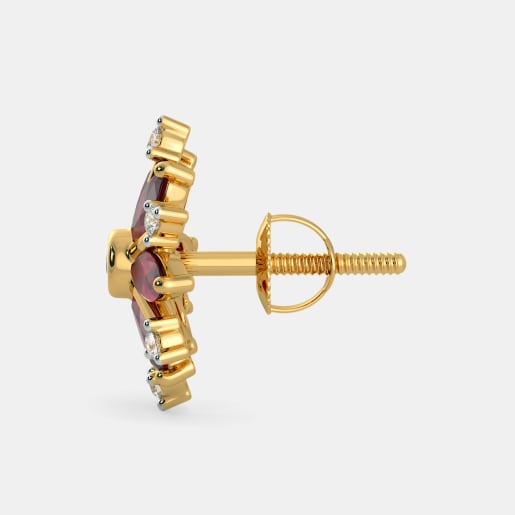 Diamond And Ruby Earring In Yellow Gold (2.68 Gram) With Diamonds (0.150 Ct)