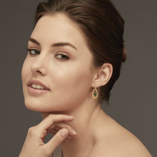 Diamond And Emerald Earring In Yellow Gold (5.28 Gram) With Diamonds (0.096 Ct)