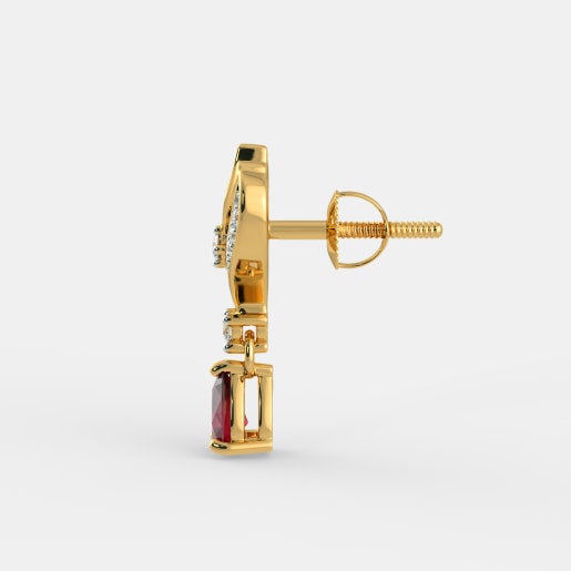 Diamond And Ruby Earring In Yellow Gold (3.4 Gram) With Diamonds (0.158 Ct)