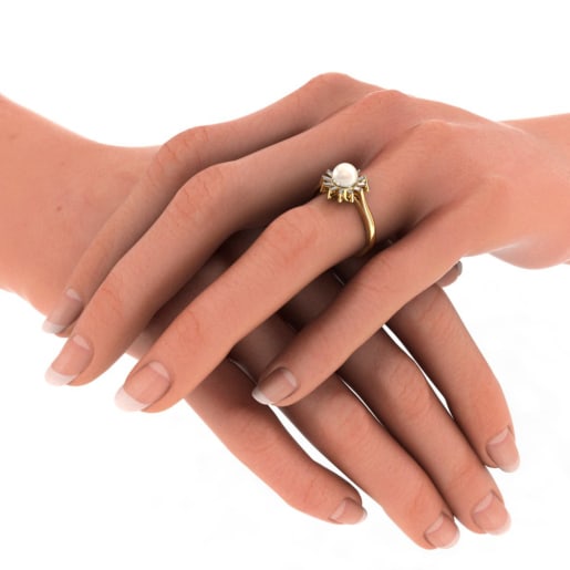 Diamond , Off White Pearl Ring In Yellow Gold (4.28 Gram) With Diamonds (0.216 Ct)